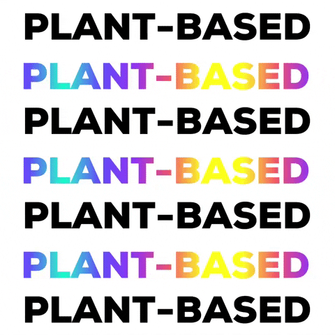 animated colorful text that says plant based repeating 7 times